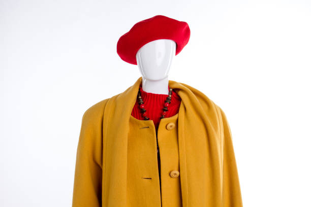 istock Red beret and yellow coat for women. 958566030