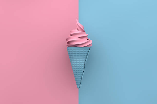 istock Ice cream and cone on pastel colorful background. Minimal summer. 958572868