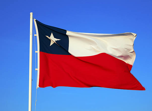 Chilean flag towards a crisp blue sky stock photo