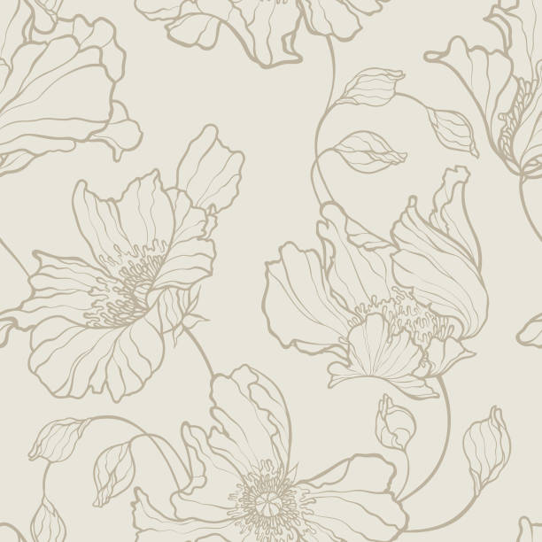 Pattern with flowers poppy vector art illustration