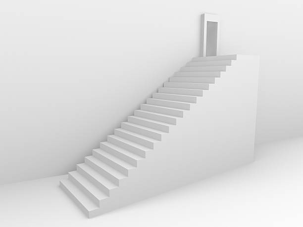 istock Monochromic 3d rendered image of stair to opened door 95857792