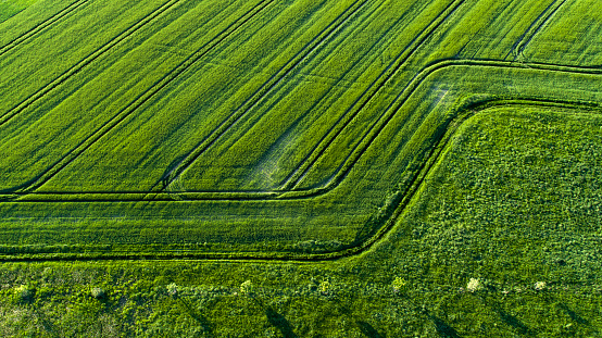 Abstract agricultural area in spring - aerial view