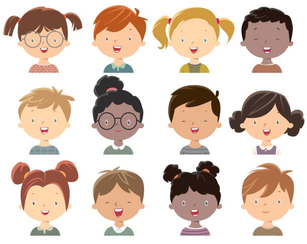 ilustrações, clipart, desenhos animados e ícones de carinha de meninas e meninos - human face child little boys human head