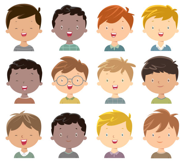 ilustrações, clipart, desenhos animados e ícones de carinha de meninos - human face child little boys human head