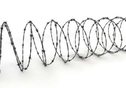 Barbed wire isolated on white background. High resolution rendering.