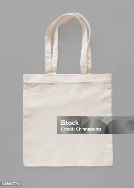 Tote Bag Canvas Fabric Cloth Eco Shopping Sack Mockup Blank Template Isolated On Grey Background Stock Photo - Download Image Now