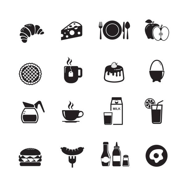 Breakfast icons Breakfast icons set, isolated on a white background apple pie cheese stock illustrations