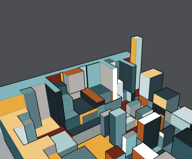 Vector illustration of colorful 3D building model