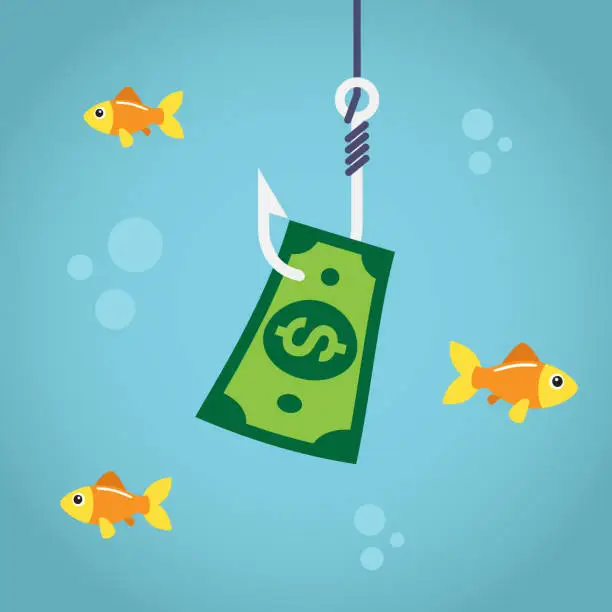 Vector illustration of Bill dollar on fishing hook