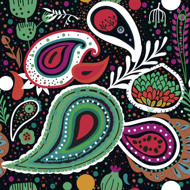 Paisley Paisley. A bright seamless pattern based on the traditional oriental ornament "Buta" (teardrop-shaped motif with a curved upper end) bedpan stock illustrations