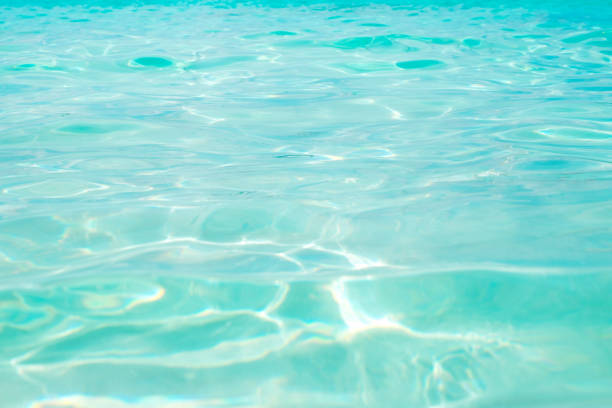istock Top view of reflection light on water at sandy beach,Summer background. 958638882