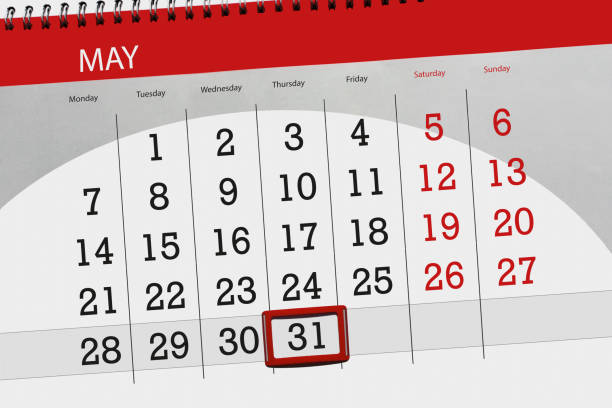 istock Calendar, day, month, business, concept, diary, deadline, planner, state holiday, table, color illustration, 2018, may 31 958644260