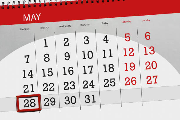 istock Calendar, day, month, business, concept, diary, deadline, planner, state holiday, table, color illustration, 2018, may 28 958644382