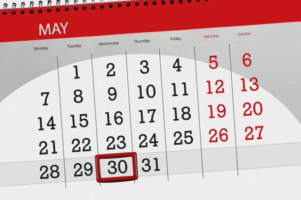 istock Calendar, day, month, business, concept, diary, deadline, planner, state holiday, table, color illustration, 2018, may 30 958644520