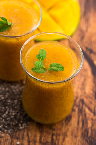 istock Fresh mango smoothie in glass with chia seeds 958646700