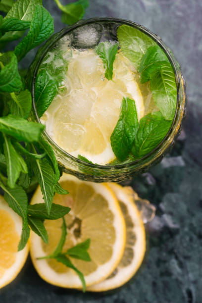 istock Tasty cold fresh drink lemonade with lemon, mint and ice 958647914