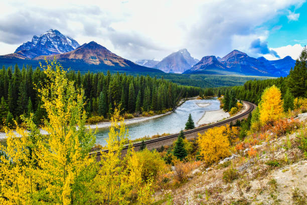 Morant's Curve in Canadian rockies ,Banff National Park, Canada stock photo