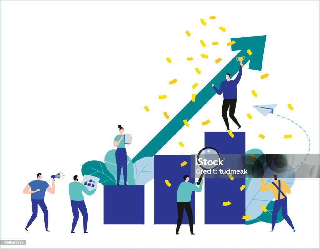 Path To A Targets Growth Vector Illustration Banner Achievement Business  Concept Flat Cartoon Character Design For Web People Standing At The Top  Graph Stock Illustration - Download Image Now - iStock