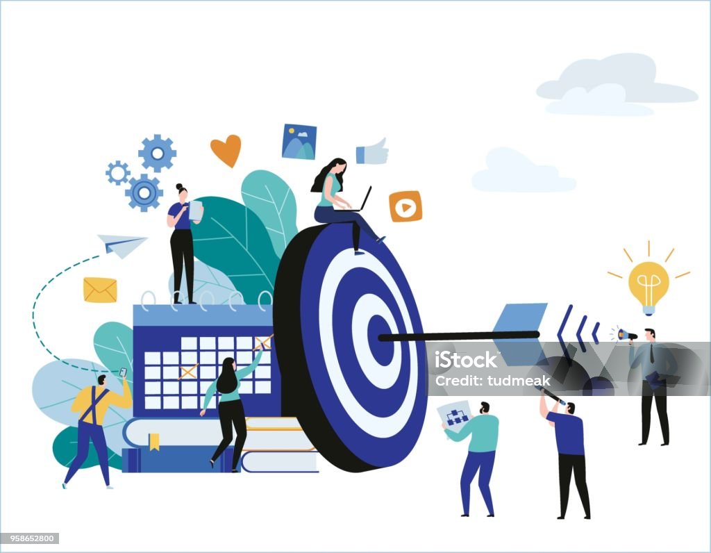 Target With Arrow Vector Illustration Banner Goal Achievement Business  Teamwork Marketing Concept Flat Cartoon Character Design For Web Mobile  Stock Illustration - Download Image Now - iStock