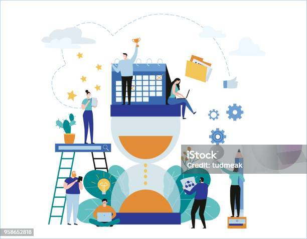 Time Management Vector Illustration Banner Deadline Planning Events Concept Organization Optimization Flat Cartoon Character Graphic Design For Web Mobile Stock Illustration - Download Image Now