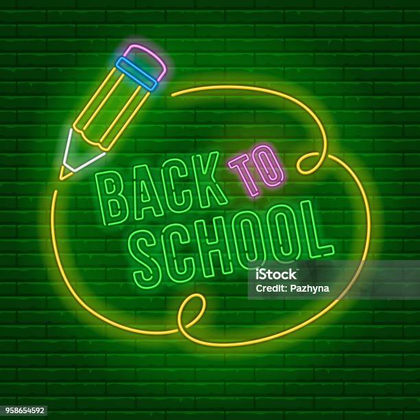 Neon Zurück Zur Schule Stock Vektor Art und mehr Bilder von Beginn des Schuljahres - Beginn des Schuljahres, Abzeichen, Ausverkauf