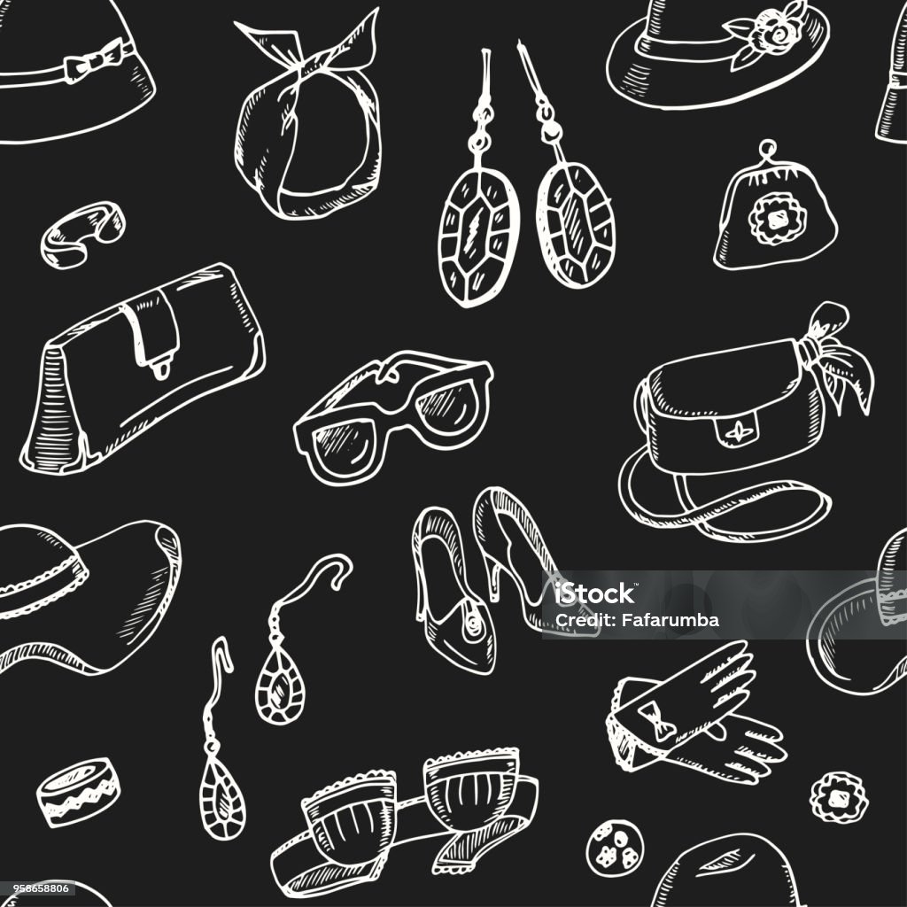 Accessories Pattern Womens Accessories Hand Drawn Doodle Seamless Pattern Sketches Vector ...