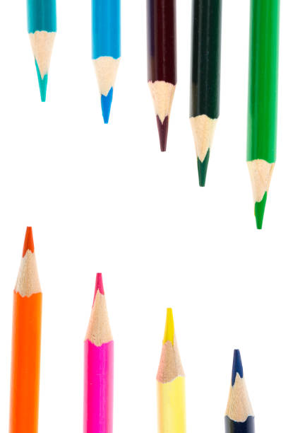 istock Colourful pencils isolated on white background close up with free space for your text. 958662456