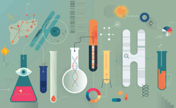 Medical Research Vector flat style illustration depicting medical research concept including handmade textures. stem cell illustrations stock illustrations