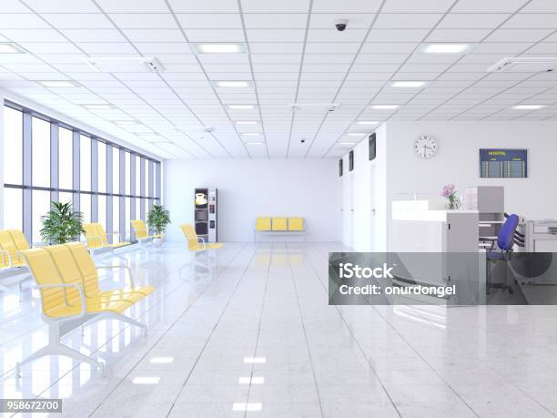 Hospital Waiting Room Stock Photo - Download Image Now - Hospital, Lobby, Medical Clinic