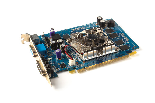Old video card from a computer isolated on white