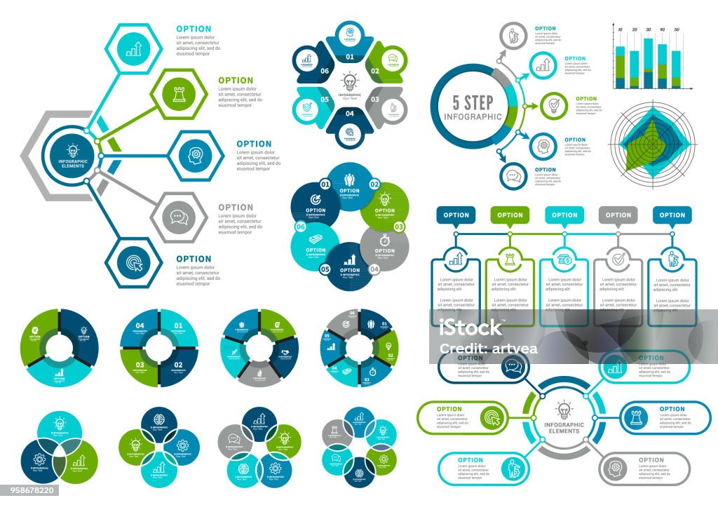 Infographic Elements Vecor illustration of the Chart, Circle, Flow Chart, Graph, Symbol Infographic stock vector