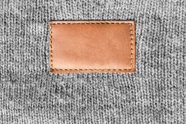 blank clothes label - leather patch label stitch imagens e fotografias de stock