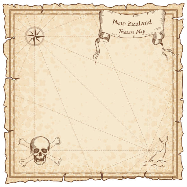 ilustraciones, imágenes clip art, dibujos animados e iconos de stock de nueva zelanda antiguo mapa pirata. - mapas de tesoros