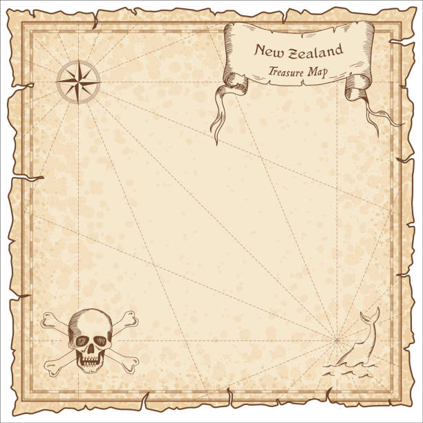 nowa zelandia stara mapa piratów. - treasure map stock illustrations