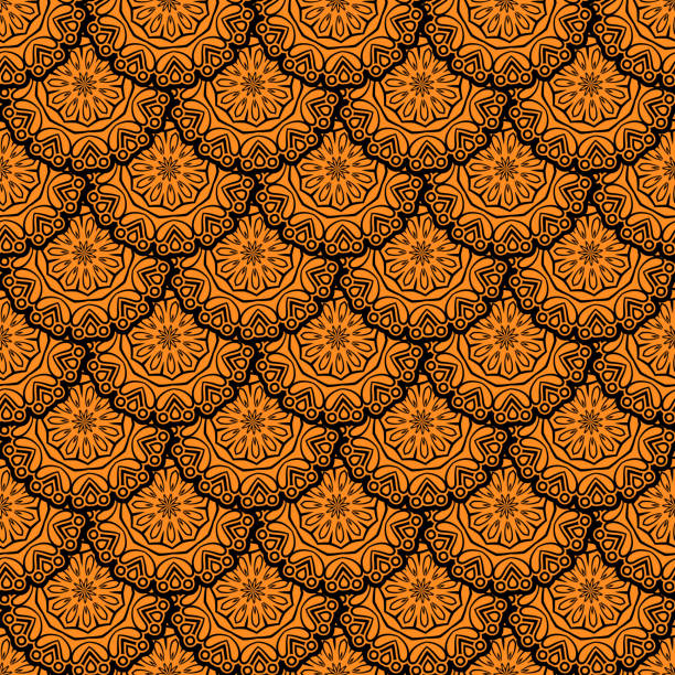 Padrão de Mandala Floral laranja sem emenda de vetor. - ilustração de arte em vetor