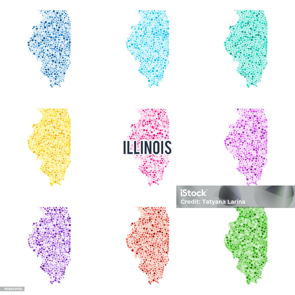 ベクトル カラフルなドットイリノイ州の地図です イリノイ州のベクターアート素材や画像を多数ご用意 イリノイ州, 地図, まぶしい