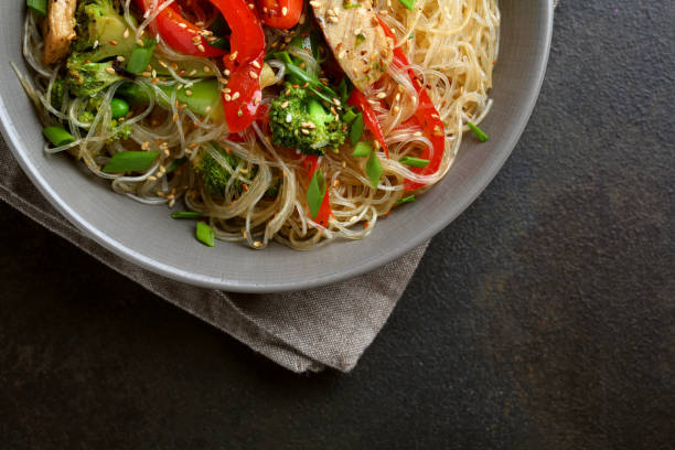 istock Spice noodles with meat, food above 958696664