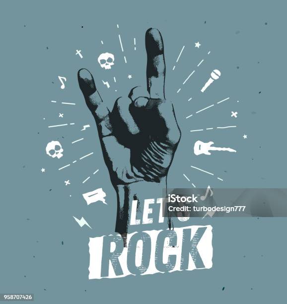 Étiquette Vintage Hipster Antique Monochrome Insigne Écusson Rock And Roll Pour Flyer Affiche Logo Tshirt Vêtements Vêtements Ou Impression De Main De Lettrage Et De La Foudre Vecteurs libres de droits et plus d'images vectorielles de Musique rock