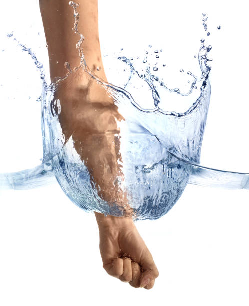 Top view of a strong punch with a water surface. Concept of strength, nervousness, motivation to act.
