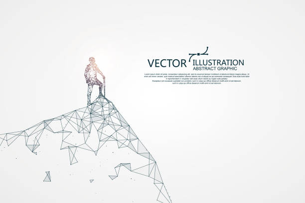 People looking into the distance from a high point, connected by dotted lines, vector illustrations. People looking into the distance from a high point, connected by dotted lines, vector illustrations. electronic discovery stock illustrations