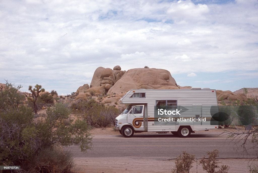 Caravan in the California desert California, USA, 1975. Caravan in the California Desert. Archival Stock Photo