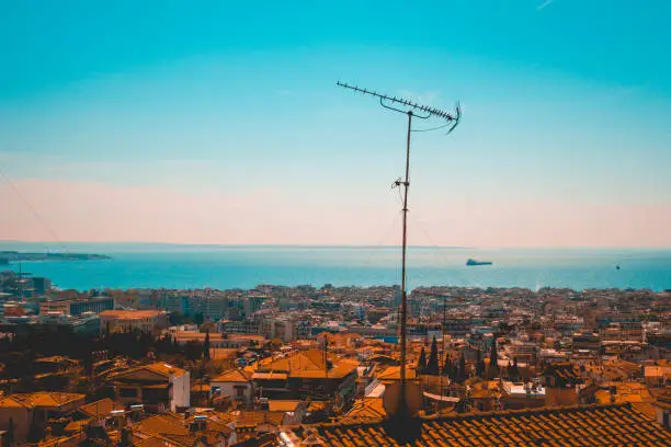thessaloniki overview with building and tv-antenna