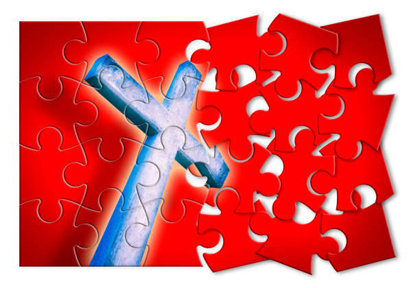 восстановить или потерять нашу веру - христианский крест концепции изображения в форме головоломки - ispiration стоковые фото и изображения