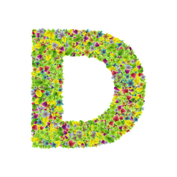 Vector Colorful Botanical Garden Fresh Leaves Font Letter D Stock  Illustration - Download Image Now - iStock
