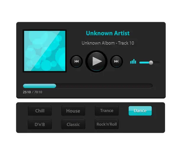 Vector illustration of Set of ui ux audio and video media player template in vector with design elements and icons