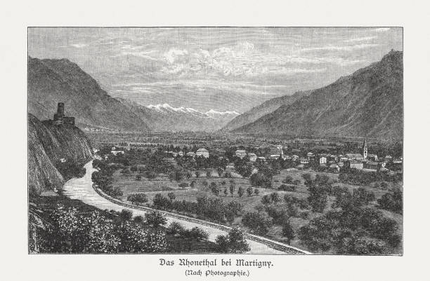 istock Rhone Valley near Martigny, Valais, Switzerland, wood engraving, published 1897 958736416