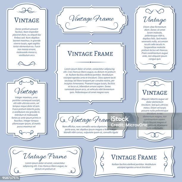 Vintage Frame Labels With Calligraphic Text Dividers Vector Set Stock Illustration - Download Image Now