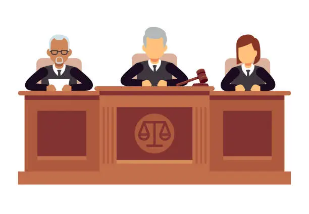 Vector illustration of Federal supreme court with judges. Jurisprudence and law vector concept