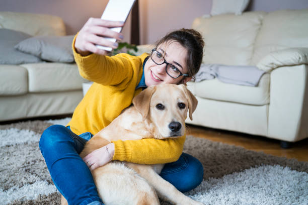 istock Young woman at home playing with dog 958741778