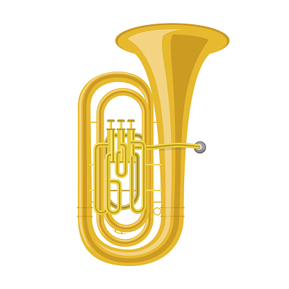 Vector illustration of a tuba in cartoon style isolated on white background